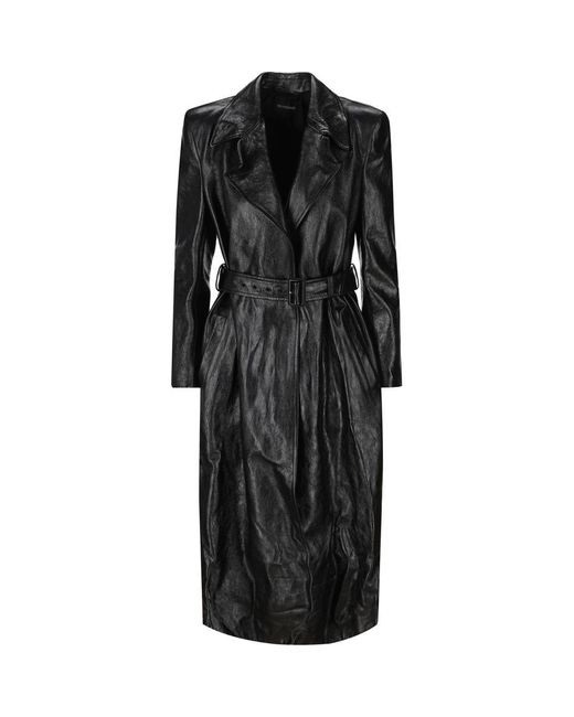 Balenciaga Black Waist Belted Leather Coat