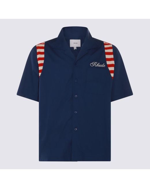 Rhude Navy Blue, Cream And Red Cotton Shirt for men