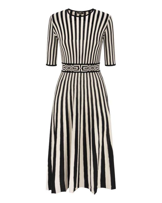 Elisabetta Franchi Midi Dress With Two-tone Pleated Skirt in Black | Lyst