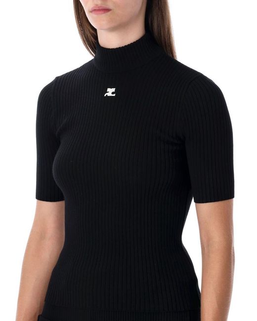 Courreges Black Rib-Knit Short-Sleeve Sweater