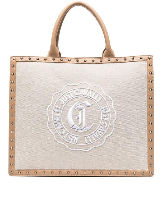 Just Cavalli Natural Logo-embroidered Canvas Tote Bag