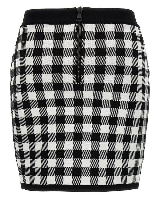 Balmain Black Logo Button Vichy Skirt Skirts