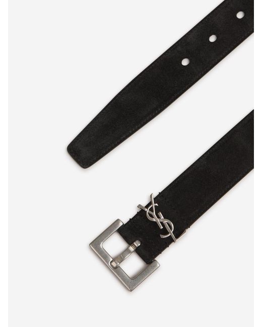 Saint Laurent Black Cassandre Leather Belt for men
