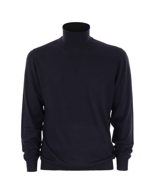 Fedeli Blue Derby - Wool Turtleneck Sweater for men