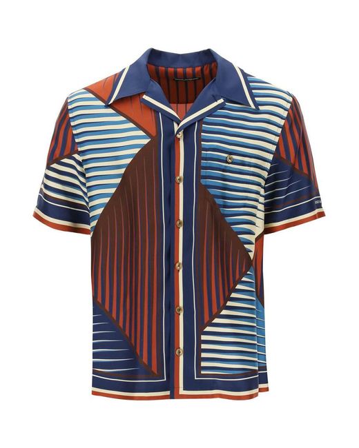 Dolce & Gabbana Blue "Geometric Pattern Bowling Shirt With for men