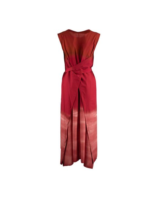 Liviana Conti Red Printed Stretch Poplin Midi Dress