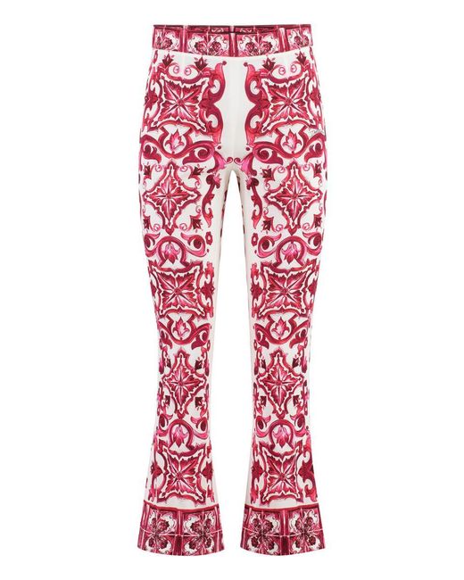 Dolce & Gabbana Red Printed Silk Pants