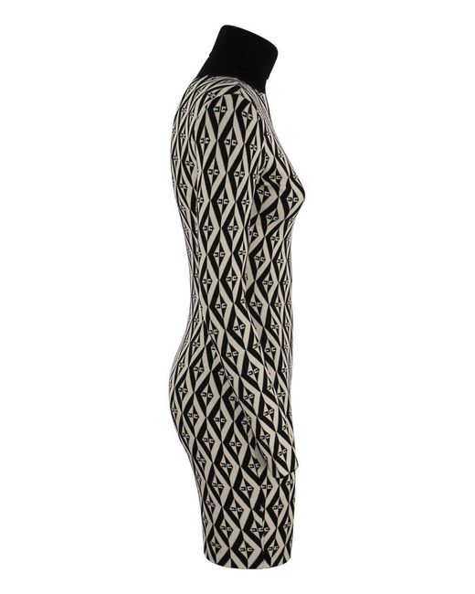 Elisabetta Franchi Black Rhombus-Patterned Knit Minidress
