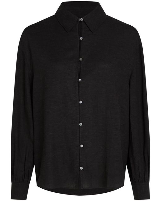 Karl Lagerfeld Black Button-up Linen-blend Shirt