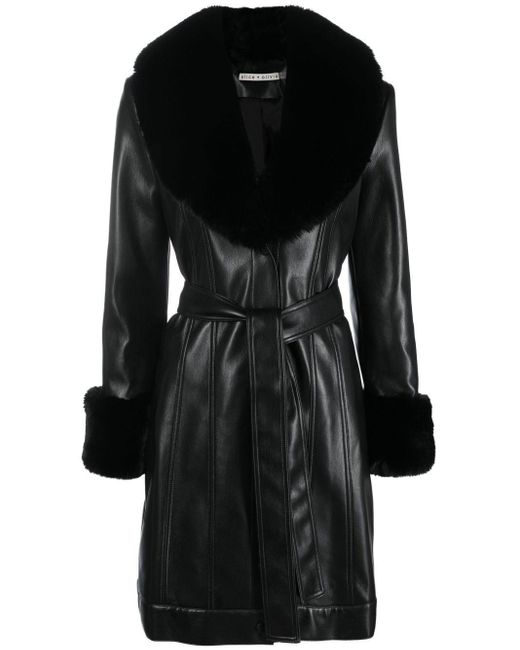 Alice + Olivia Vegan Leather Faux Fur Coat in Black | Lyst