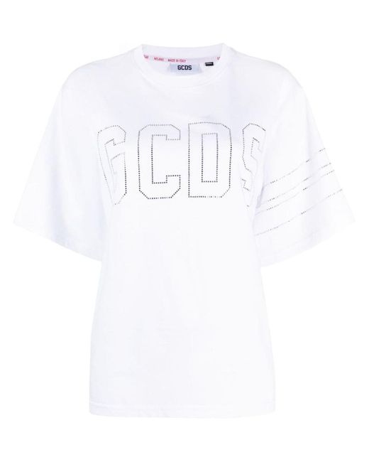 Gcds White Crystal-embellished Logo T-shirt
