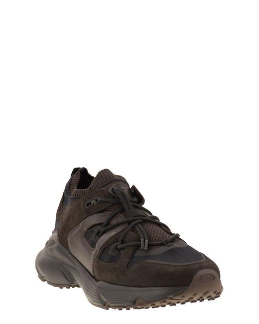 Tod's Black Leather And Technical Fabric Sneakers for men