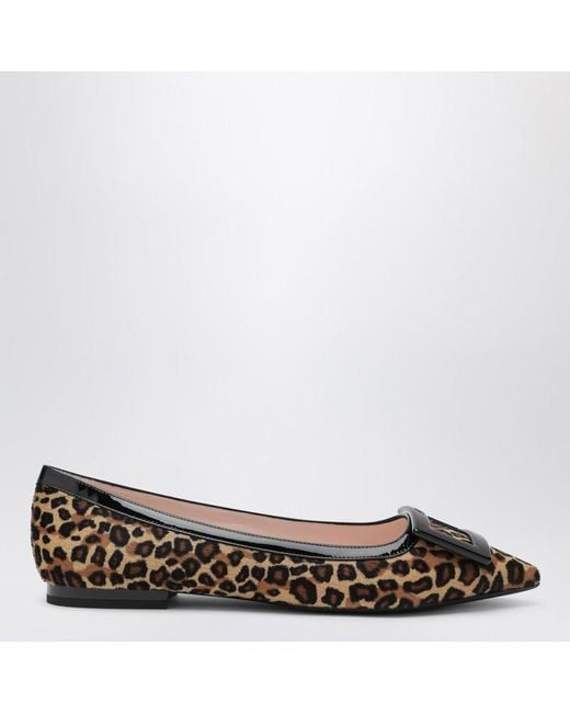Roger Vivier Black Gommettine Ballerina Leopard Print Pony Skin