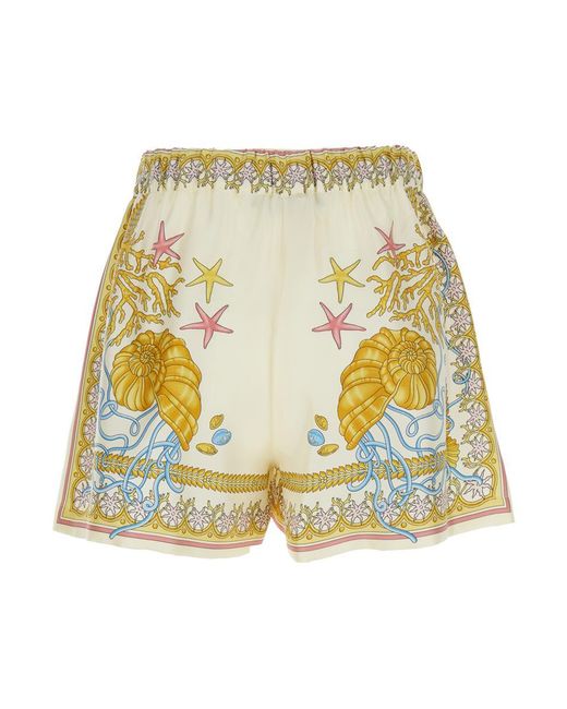 Versace Metallic Shorts With Elastic Waist And All-Over Underwater Barocco Print