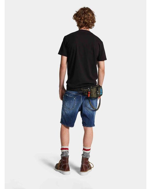 DSquared² Blue Denim Splashed Bermuda Shorts for men