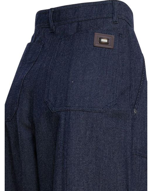 Max Mara Blue Denim-Effect Wool Pants