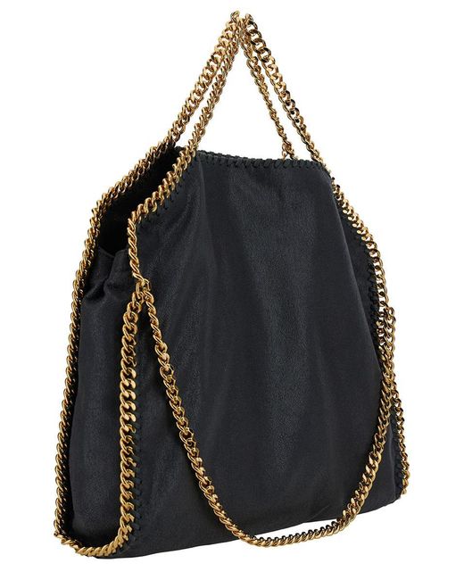 Stella McCartney Blue '3chain' Black Tote Bag With Logo Engraved On Charm In Faux Leather Woman