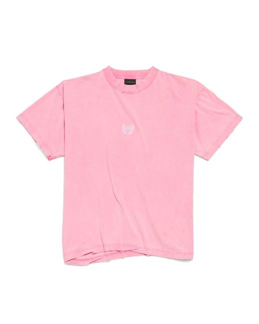 Balenciaga Pink Asymmetrical Bottom Laurel Classic Boxy T-Shirt