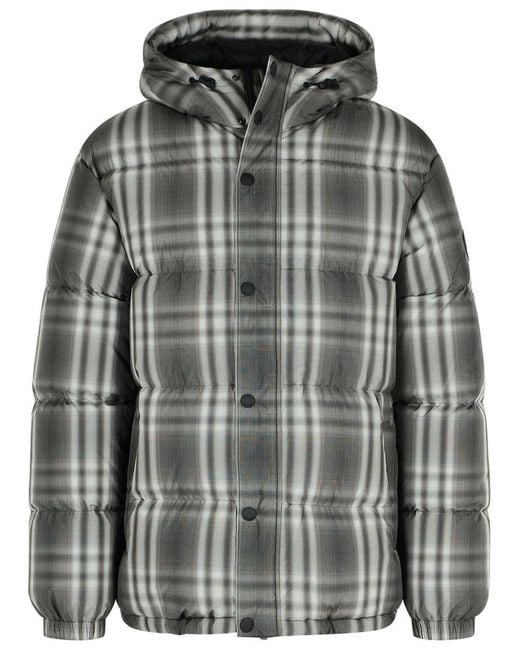 Burberry Gray Gradient 'Check' Hooded Polyester Down Jacket for men