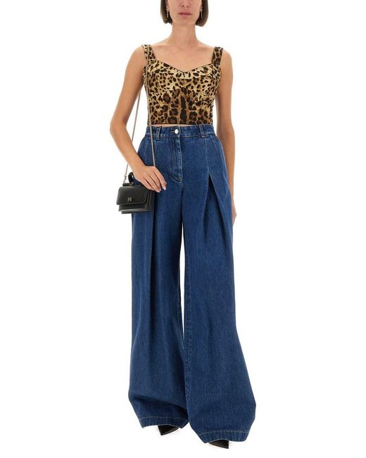 Dolce & Gabbana Gray Leopard Print Charmeuse Bustier