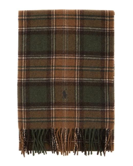 Polo Ralph Lauren Green Scarf With Pony Embroidery On The Front And All-Over Check Motif for men