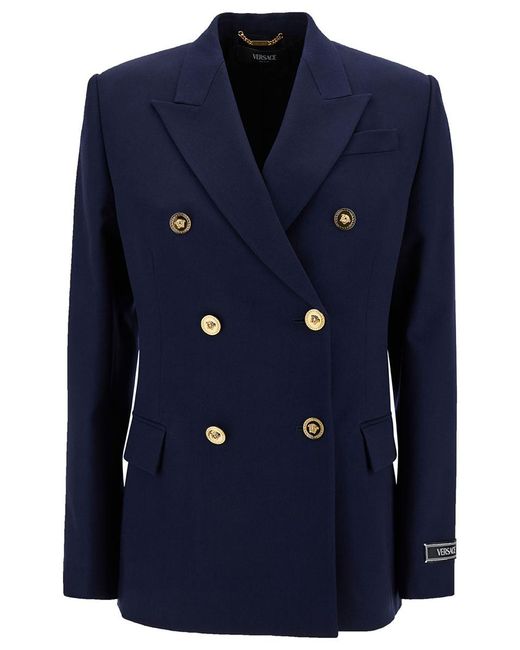 Versace Blue Double-Breasted Jacket With Medusa Buttons