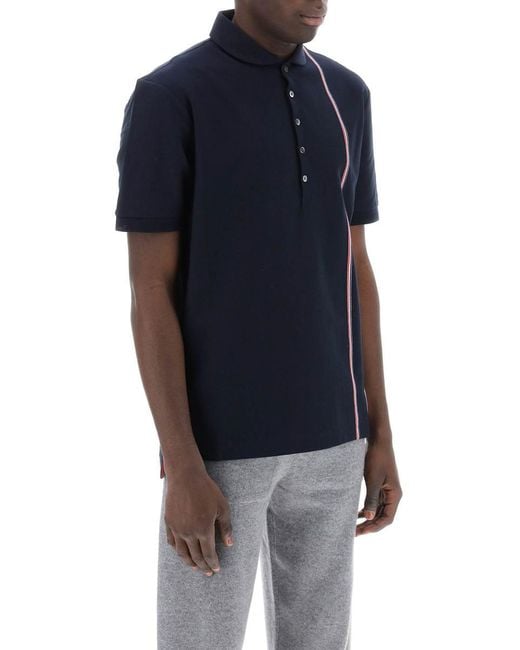 Thom Browne Blue Polo Shirt With Tricolor Intarsia for men