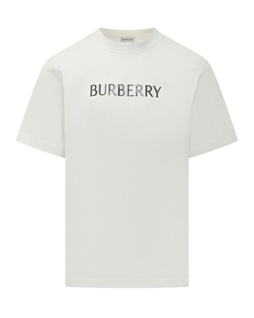 Burberry White Cotton T-Shirt With Front Logo for men