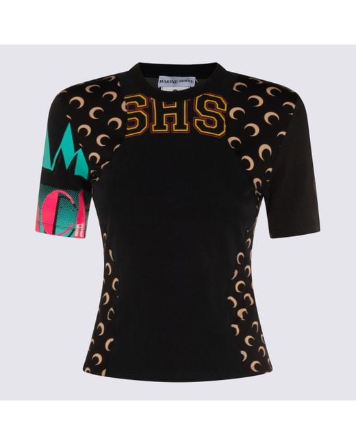 Tシャツ・カットソー MARINE SERRE Women Tunic Tops WTS014ACJER0001 Black Marine Serre Cotton T-Shirt in Black | Lyst