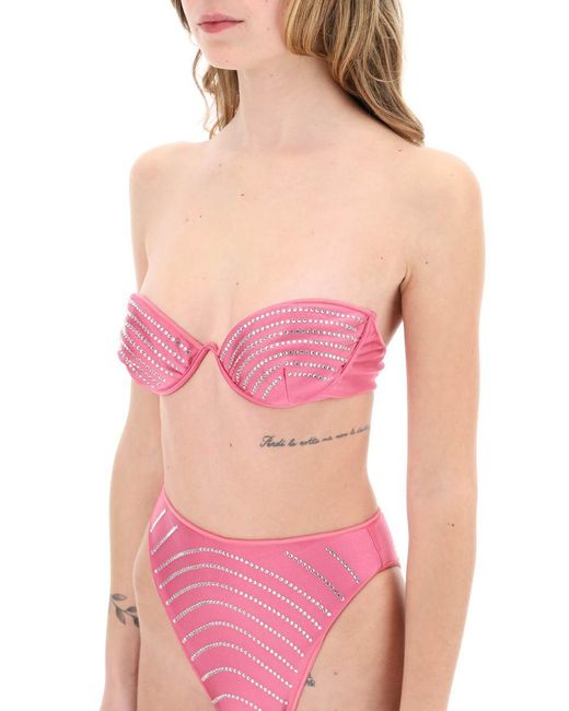 Oseree Pink Bikini Set With Rhinestones