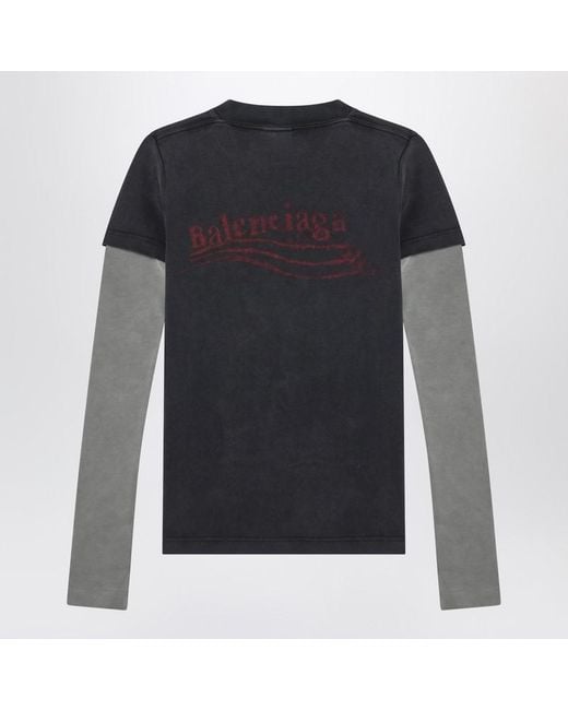 Balenciaga Black Washed T-Shirt With Double Sleeves “Washed Crayon Political”