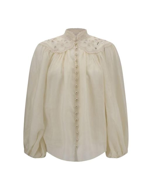 Zimmermann White Embroidered Coco Blouse