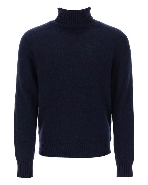 AMI Blue Melange Effect Cashmere Turtleneck Sweater for men