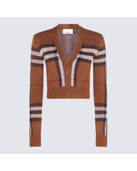 Burberry Dark Brown Wool Check Jacquard Cardigan | Lyst
