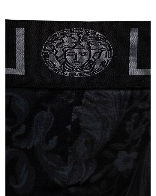 Versace Black Briefs With Monocrome Baroque Print for men