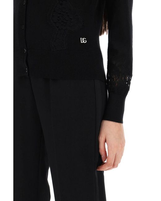 Dolce & Gabbana Black Lace-Insert Cardigan With Eight