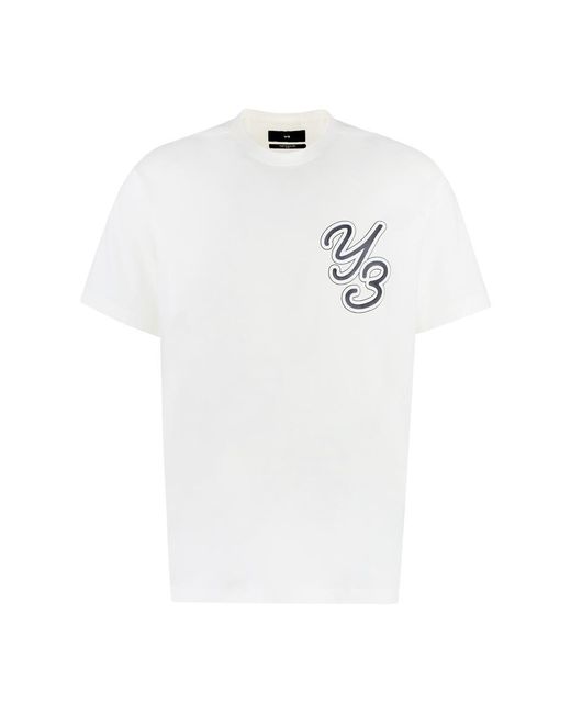 Y-3 White Logo Cotton T-shirt for men