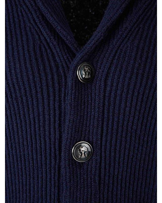 Brunello Cucinelli Blue Fine Knit Sweater for men