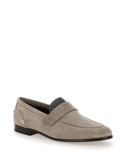 Brunello Cucinelli Gray Light Leather Loafers