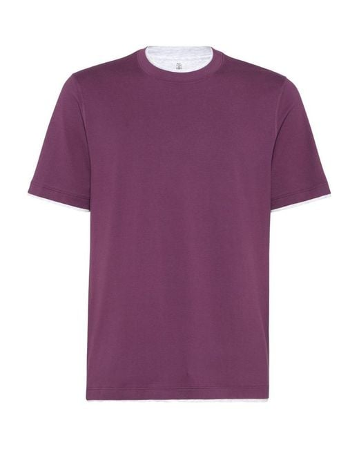 Brunello Cucinelli Purple Cotton T-Shirt for men