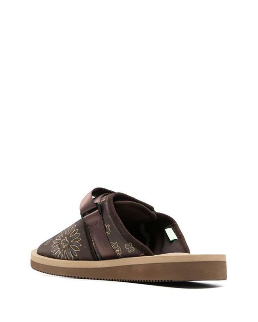 Suicoke Brown Paisley-print Touch-strap Slippers for men