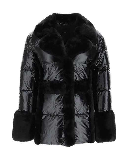 MARCIANO BY GUESS Black Puffer Jacket With Faux Fur Details