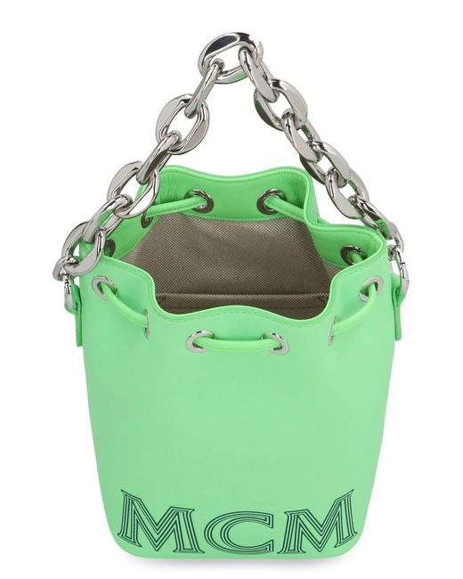 MCM Green Aren Leather Bucket Bag