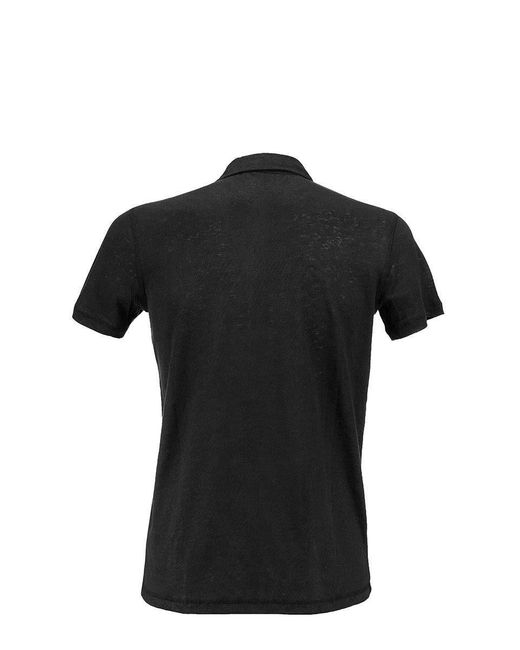 Majestic Filatures Black Linen Polo Shirt With Short Sleeves for men