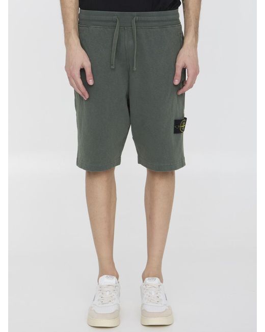 Stone Island Green Cotton Bermuda Shorts for men