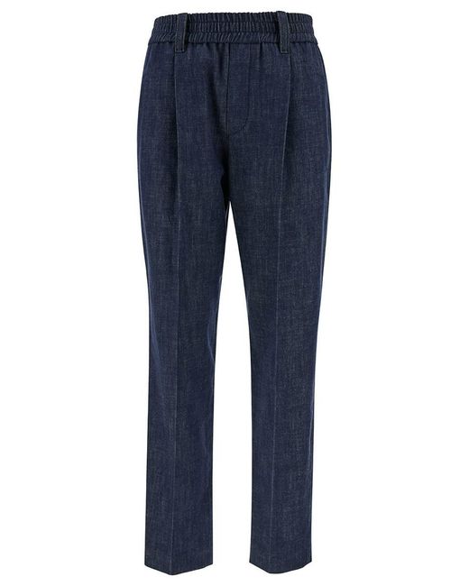 Brunello Cucinelli Blue Pants With Elastic Waistband
