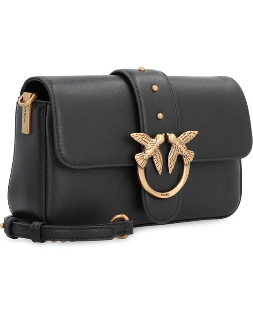 Pinko Gray Love One Mini Slouchy Leather Shoulder Bag