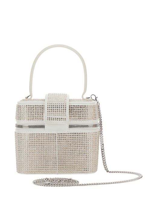 Self-Portrait White Handbag With Crystal Embellishments And Bow Detail