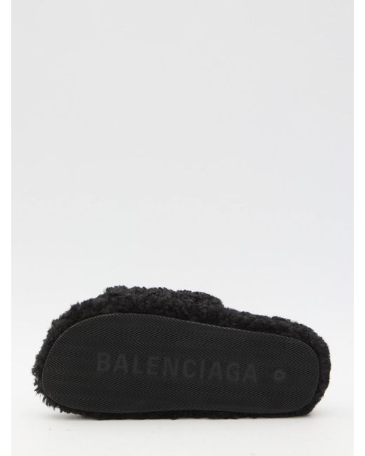 Balenciaga Black Furry Slide Sandals