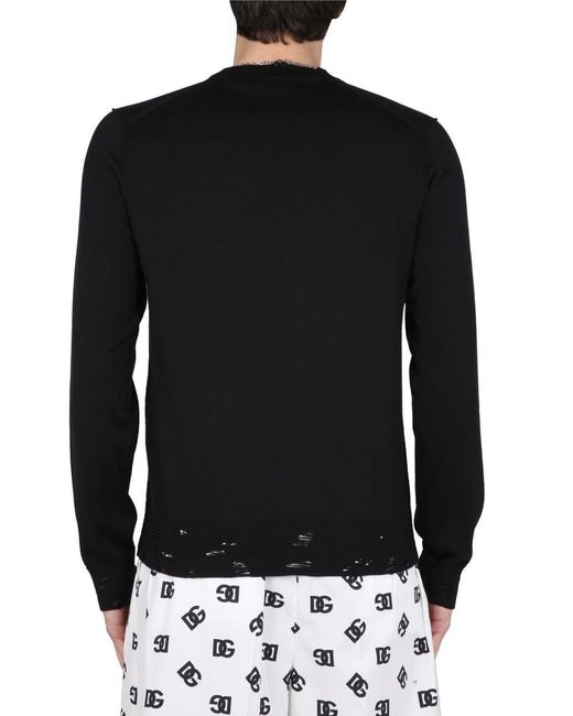Dolce & Gabbana Black Silk And Cotton Crew Neck Sweater for men